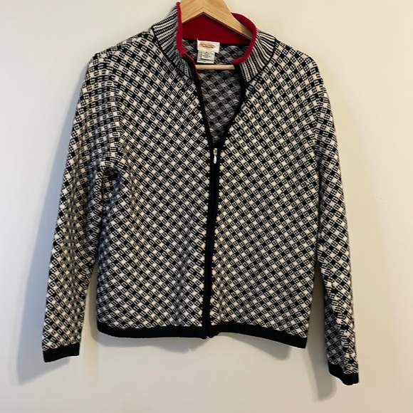 Talbots black white and red zip cardigan - Picture 1 of 9